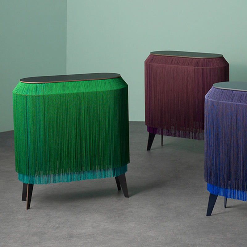 Green Fringe Side Table / Nightstand