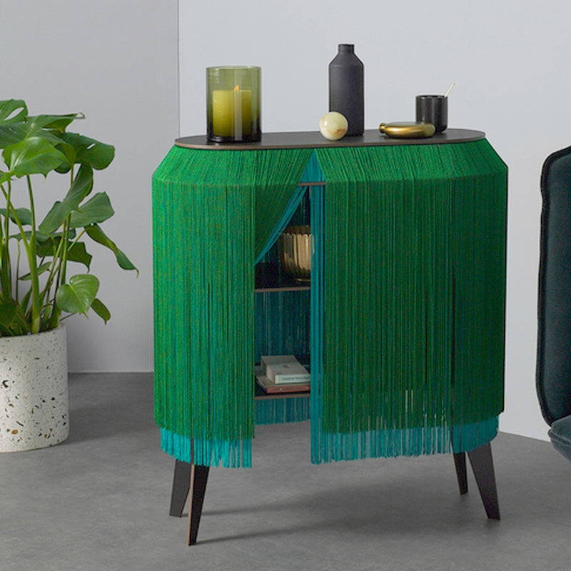 Green Fringe Side Table / Nightstand