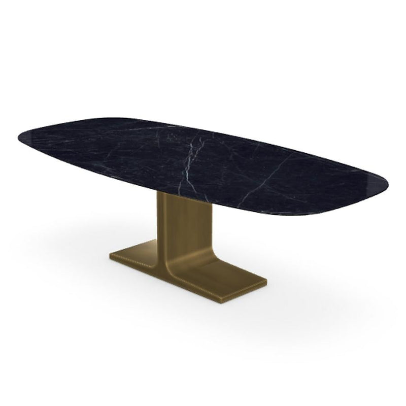 Royal, Dining Table Marquina Ceramic Top on Brass Base