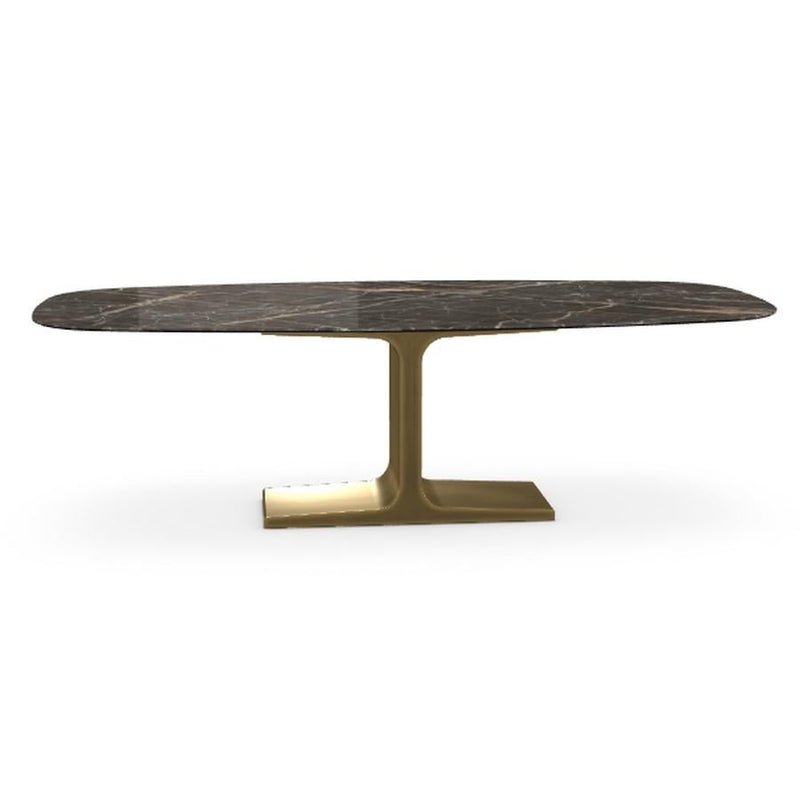 Royal, Dining Table Emperador Ceramic Top on Brass Base