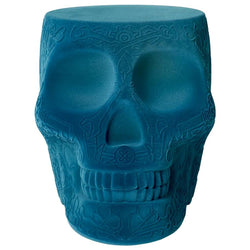 Mexico Blue Velvet Skull Stool/Side Table