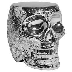 Mexico Silver Metallic Skull Stool/Side Table