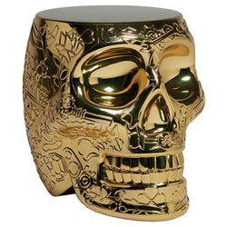 Mexico Gold Metallic Skull Stool/Side Table