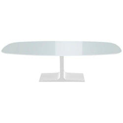 Century, Dining Table White Glass Top on Metal Base