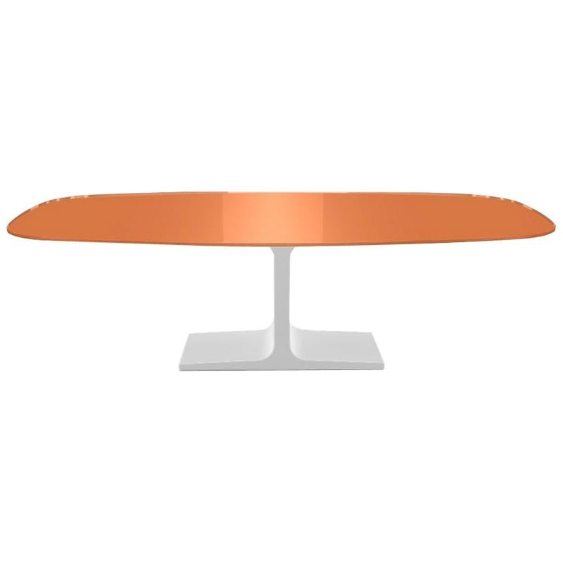 Century, Dining Table Orange Glass Top on Metal Base