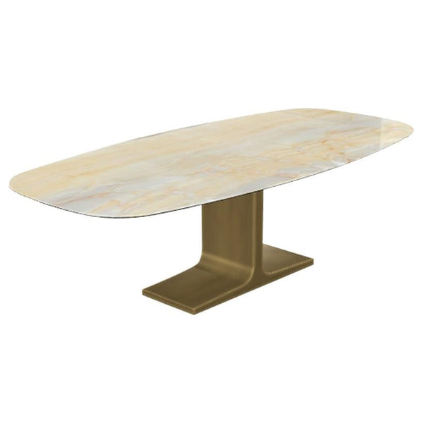 Royal, Dining Table Gold Onyx Ceramic Top on Brass Base