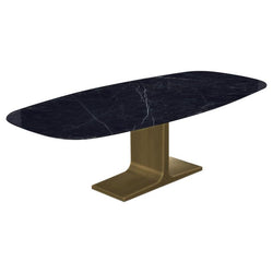 Royal, Dining Table Marquina Ceramic Top on Brass Base