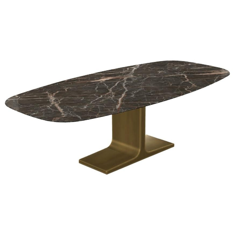 Royal, Dining Table Emperador Ceramic Top on Brass Base