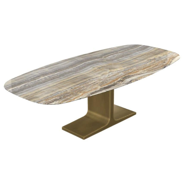 Royal, Dining Table Grey Onyx Ceramic Top on Brass Base