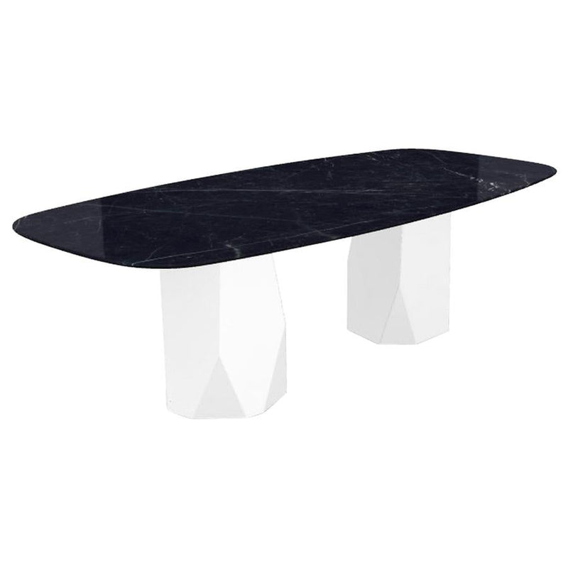 Menhir Two Bases, Dining Table with Black Marquina Ceramic Top on Metal Base