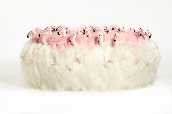 Flamingo Fluffy Ball Pouf XL