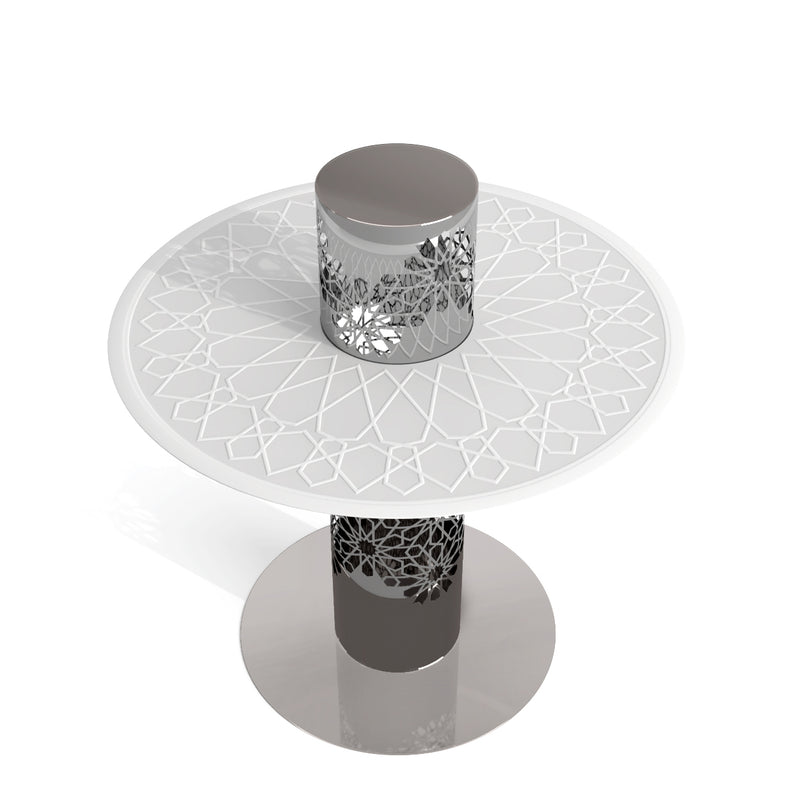 Arabesque White Frosted Glass Tea Table