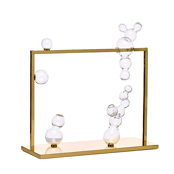 Bubble Vase Glass Sculpture Large with Brass Frame