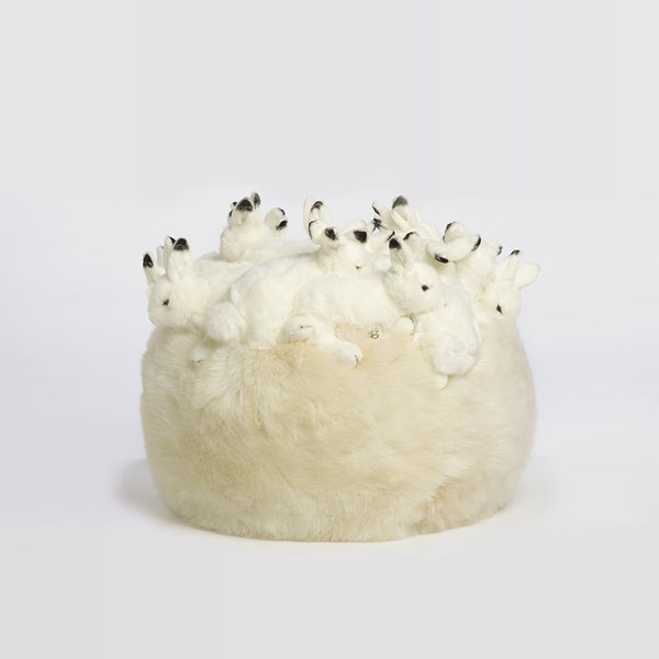 Bunny Rabbit Fluffy Ball Mini Pouf