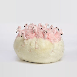 Flamingo Fluffy Ball Mini Pouf