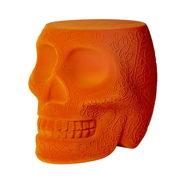 Mexico Orange Velvet Skull Stool / Side Table