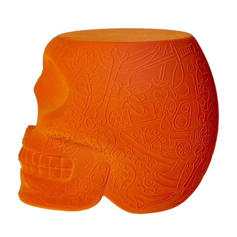 Mexico Orange Velvet Skull Stool / Side Table