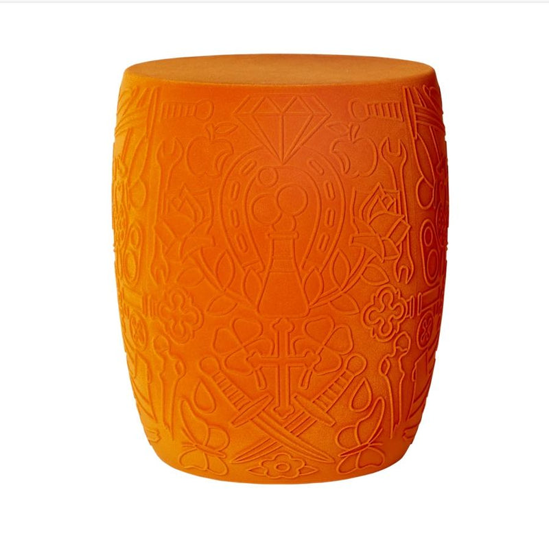 Mexico Orange Velvet Skull Stool / Side Table