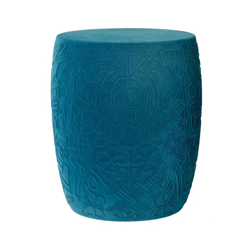 Mexico Blue Velvet Skull Stool/Side Table