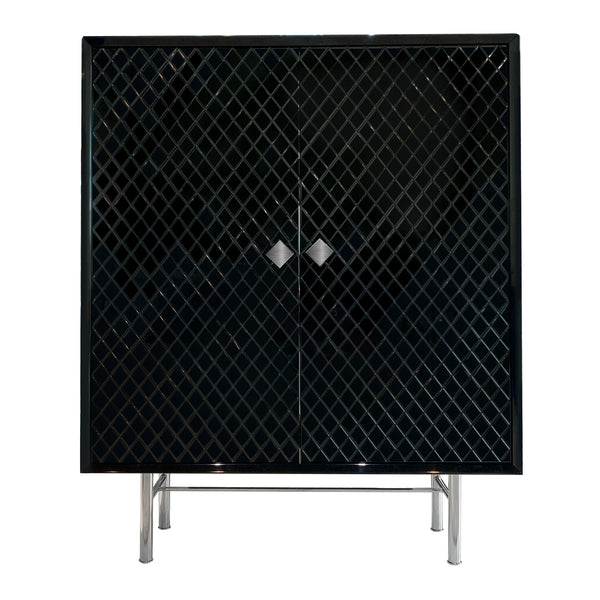 Black Quilted Lacquer Bar/Cabinet