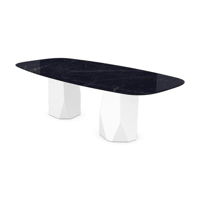 Menhir Two Bases, Dining Table with Black Marquina Ceramic Top on Metal Base