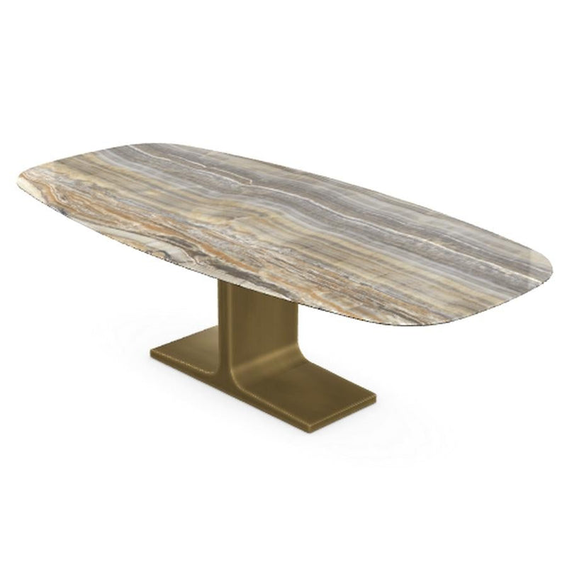 Royal, Dining Table Grey Onyx Ceramic Top on Brass Base