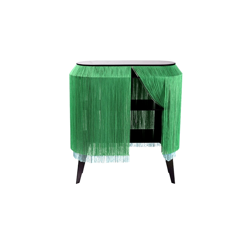 Green Fringe Side Table / Nightstand