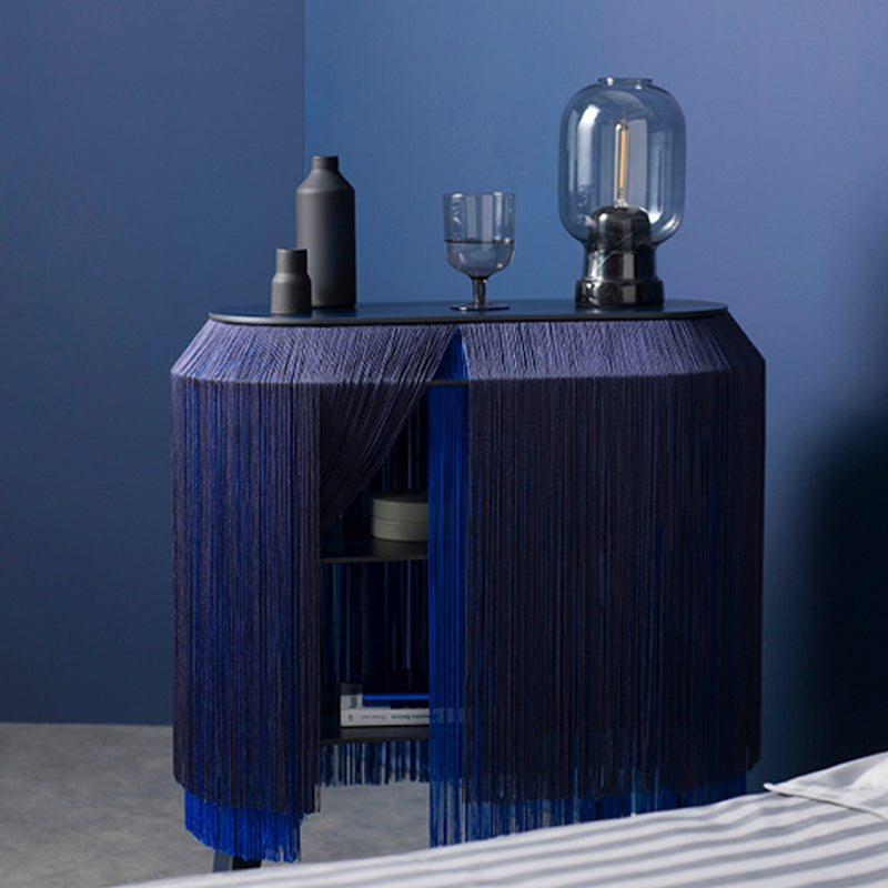 Blue Fringe Side Table / Nightstand