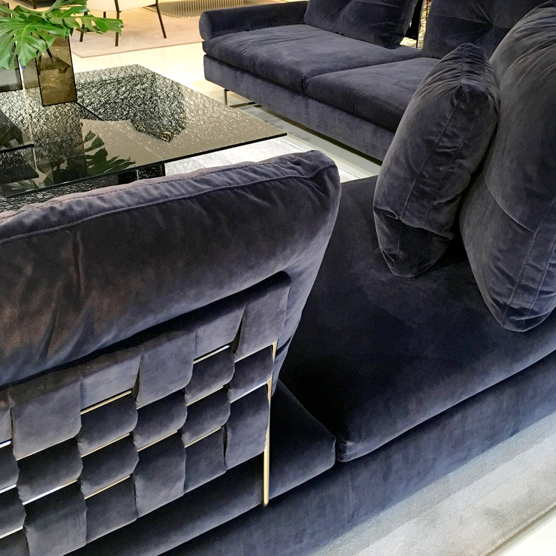 Limes Navy Blue Velvet Corner Sofa