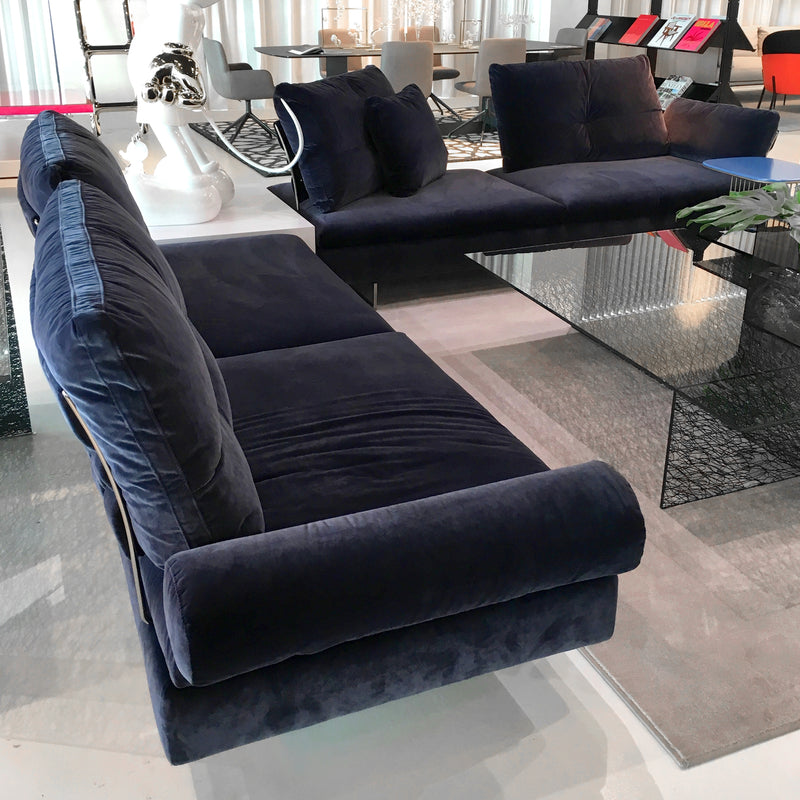 Limes Navy Blue Velvet Corner Sofa