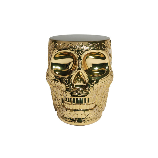 Mexico Gold Metallic Skull Stool/Side Table