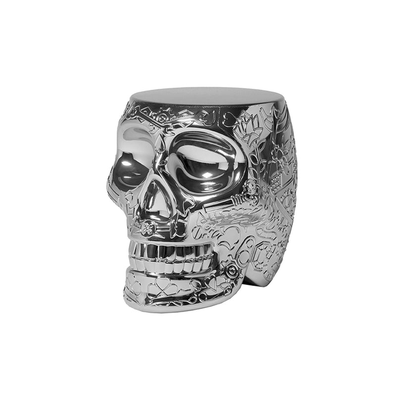 Mexico Silver Metallic Skull Stool/Side Table