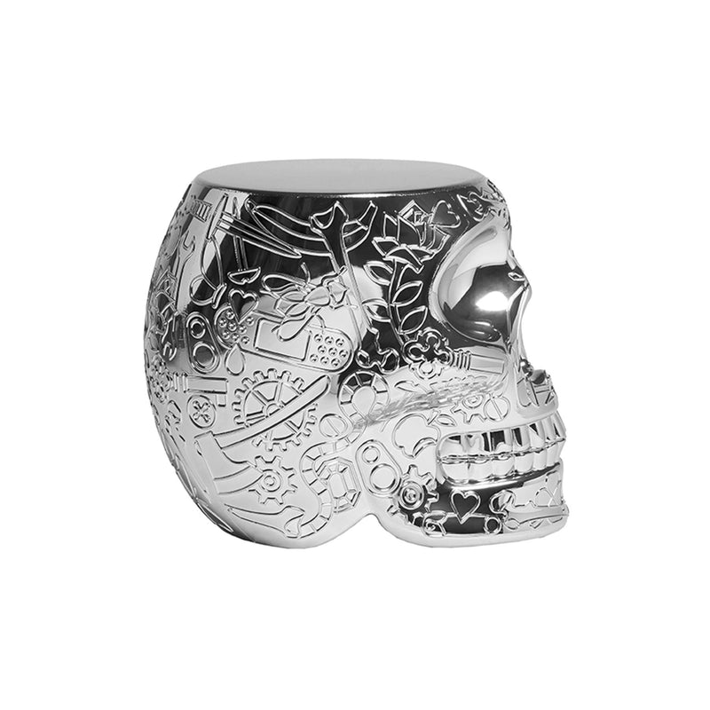 Mexico Silver Metallic Skull Stool/Side Table