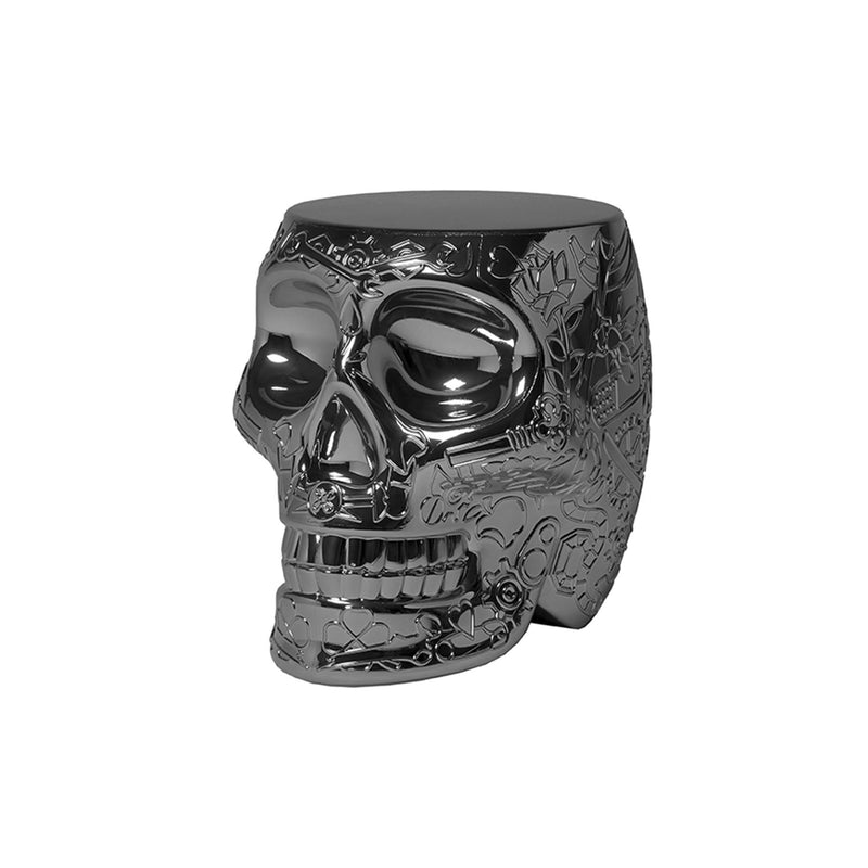 Mexico Black Titanium Metallic Skull Stool/Side Table