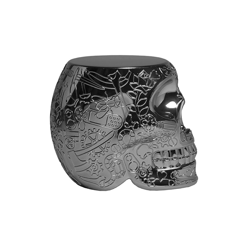 Mexico Black Titanium Metallic Skull Stool/Side Table