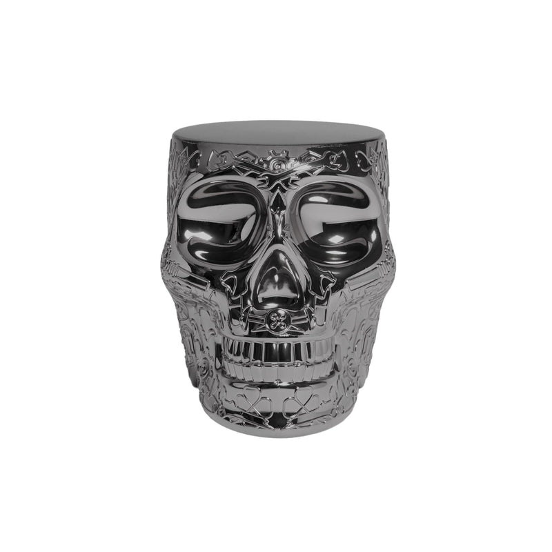 Mexico Black Titanium Metallic Skull Stool/Side Table