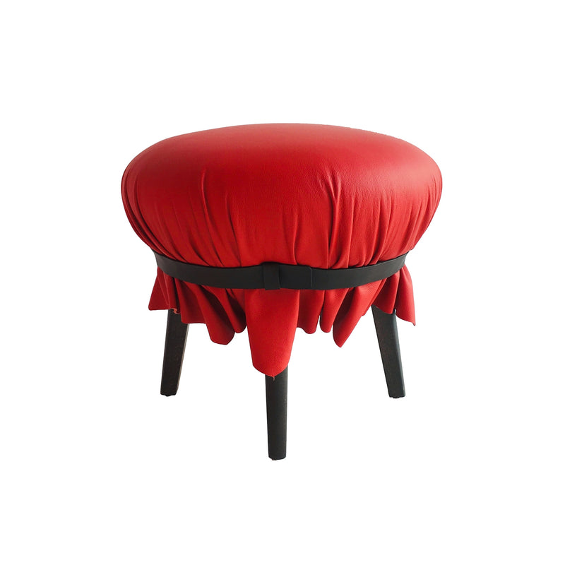 Red Leather Popit Pouf