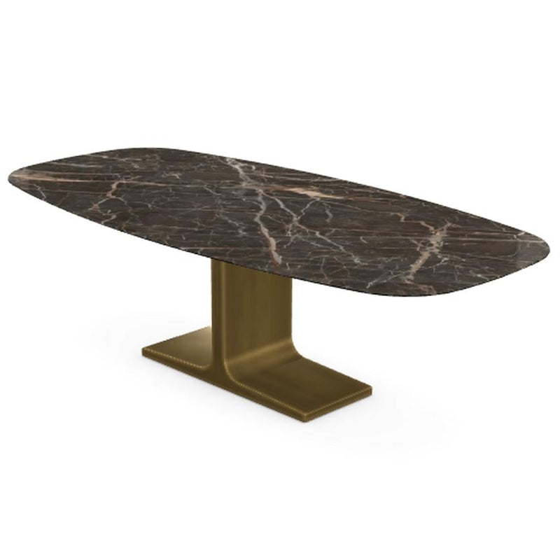 Royal, Dining Table Emperador Ceramic Top on Brass Base